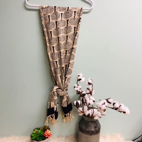Art Studio Fringed Scarf: Tree Design I Black - Picture 1 of 5